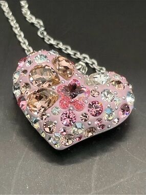 Swarovski Alana Pink Crystal Heart Necklace Retired Y2K Pavé Rhinestone Pendant
